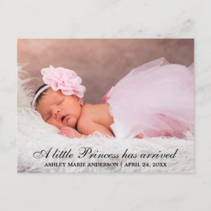 Carte Postale Faire-part Annonce photo de nouveau bébé de la petite princes