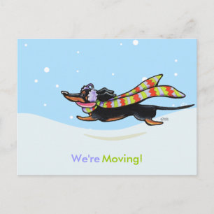 Carte Postale Faire-part Annonces de déménagement de Dachshund Hiver Nouvel