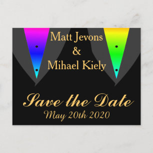 Carte Postale Faire-part Annonces de mariage gay avec des coeurs enflammés 
