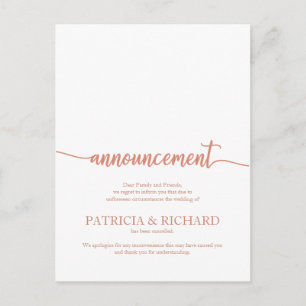 Carte Postale Faire-part Annulé Mariage Elegant Rose Gold