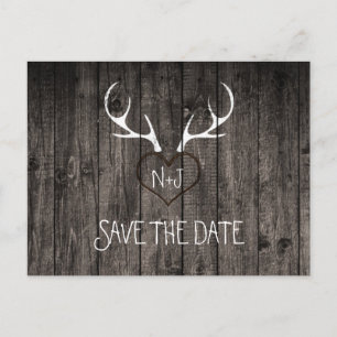 Carte Postale Faire-part Antlers De Cerfs Rustiques & Coeur Tissé Enregistr