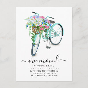 Carte Postale Faire-part Aqua Bicycle Daisy Floral Basket Moving