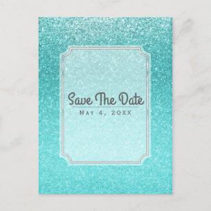 Carte Postale Faire-part Aqua Bleu de Mer Paillettes Étincelles Fête Enregi