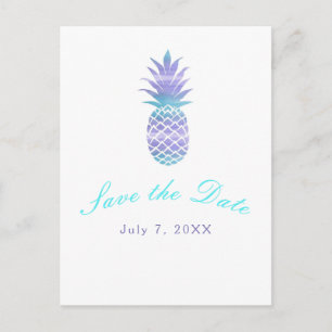 Carte Postale Faire-part Aqua Sarcelle Violet Ananas Tropical Enregistrer l