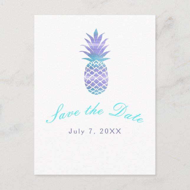 Carte Postale Faire-part Aqua Sarcelle Violet Ananas Tropical Enregistrer l (Devant)