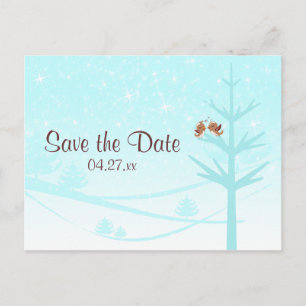 Carte Postale Faire-part Aqua, Taupe, Mariage d'oiseaux amoureux Brown Enre