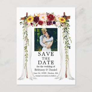 Carte Postale Faire-part Aquarelle à canopée mariage photo florale mixte