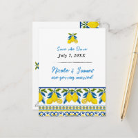 Aquarelle bleu jaune citron Mariage méditerranéen