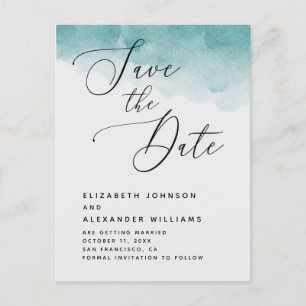 Carte Postale Faire-part Aquarelle bleu marine mariage Enregistrer la date