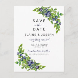 Carte Postale Faire-part aquarelle bleu myrtilles botanique mariage