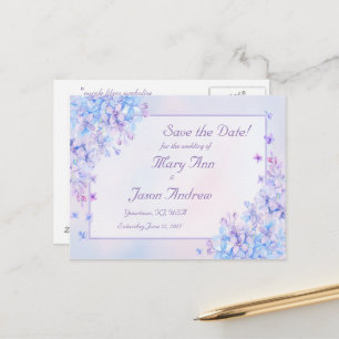 Carte Postale Faire-part Aquarelle bleu violet Lilac Fleur Enregistrer la d