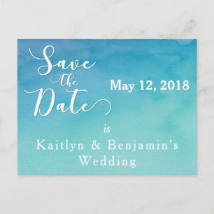 Carte Postale Faire-part Aquarelle bleue et Turquoise Ombre Enregistrer la 