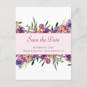 Carte Postale Faire-part Aquarelle botanique du mauve floral Enregistrer la