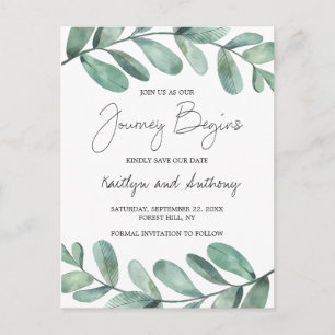 Carte Postale Faire-part Aquarelle botanique Vert Eucalyptus Annonce