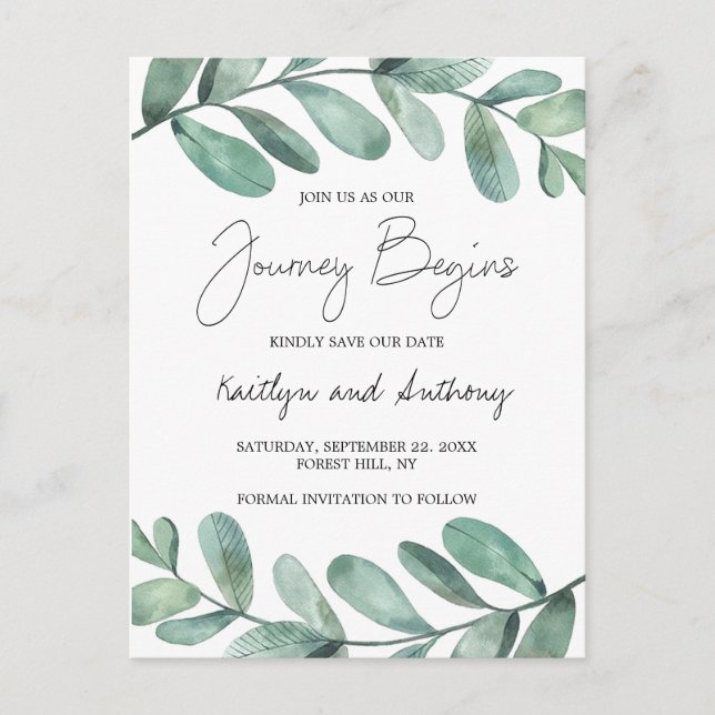 Carte Postale Faire-part Aquarelle botanique Vert Eucalyptus Annonce (Devant)