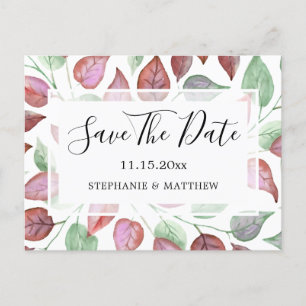 Carte Postale Faire-part Aquarelle Bourgogne Mariage Feuille Enregistrer La