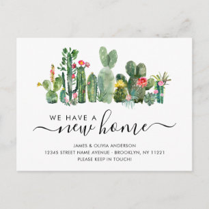 Carte Postale Faire-part Aquarelle Cactus Nous Avons Déménagé Nouvelle Mais