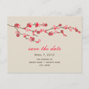 Carte Postale Faire-part Aquarelle Cerisier Fleur Mariage Enregistrer La Da
