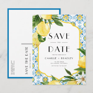 Carte Postale Faire-part Aquarelle Citron et carreaux marocains Enregistrer