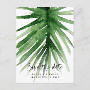 Carte Postale Faire-part aquarelle feuillage tropical & script enregistrer