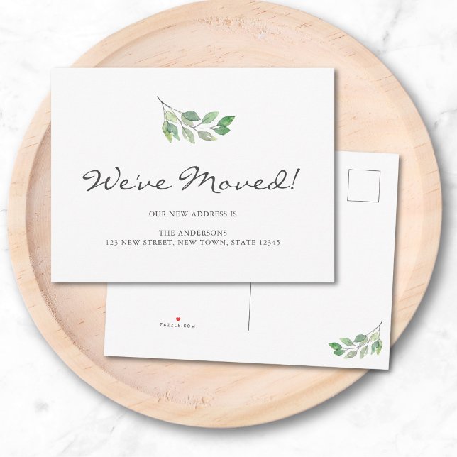 Carte Postale Faire-part Aquarelle Feuilles Nous avons déménagé (Créateur téléchargé)