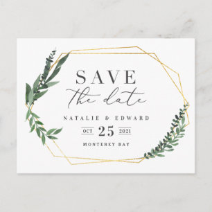 Carte Postale Faire-part aquarelle feuillu floral enregistrer la date