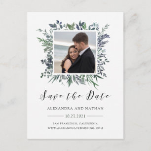 Carte Postale Faire-part Aquarelle feuillue   Enregistrez la date avec phot