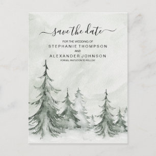 Carte Postale Faire-part Aquarelle Fir Trees Mariage d'hiver