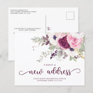 Carte Postale Faire-part Aquarelle Floral J'Ai Une Nouvelle Adresse Déplace