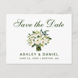 Carte Postale Faire-part Aquarelle Floral Vert Blanc Enregistrer La Date B