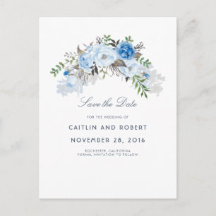 Carte Postale Faire-part Aquarelle florale bleu poussiéreux Enregistrer la 