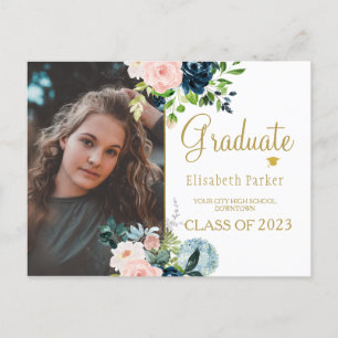 Carte Postale Faire-part Aquarelle florale élégante graduation photo