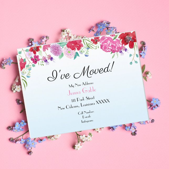 Carte Postale Faire-part Aquarelle Florale Nouveau Déménagement Adresse (Créateur téléchargé)