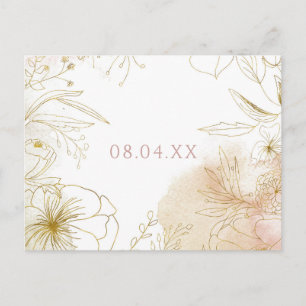 Carte Postale Faire-part Aquarelle florale rose élégante et dorée