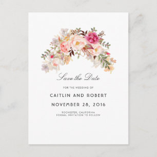 Carte Postale Faire-part Aquarelle florale rose vif Enregistrer la date