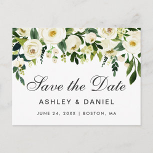 Carte Postale Faire-part Aquarelle Florale Vert Blanc Save The Date