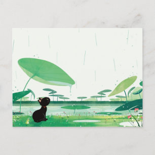 Carte Postale Faire-part Aquarelle Grenouille de chat dans la pluie