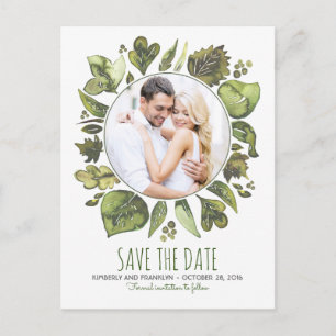 Carte Postale Faire-part Aquarelle Laurel Green Photo Enregistrer la date