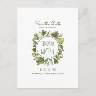 Carte Postale Faire-part Aquarelle Laurel - Verdure Wreath Enregistrer la d