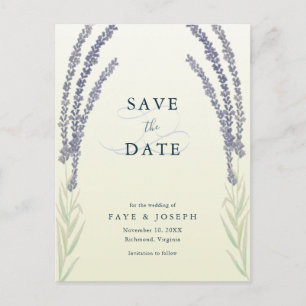 Carte Postale Faire-part Aquarelle Lavender Flower Jaune Enregistrer la dat