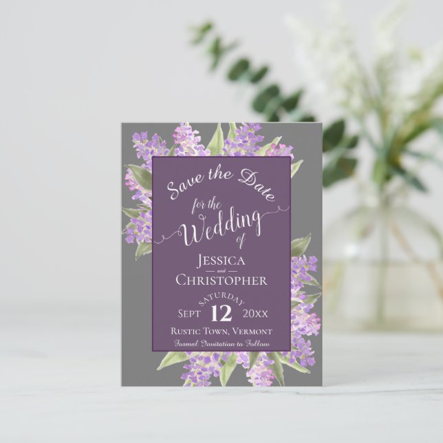 Carte Postale Faire-part Aquarelle Lilacs Boho Wedding Enregistrer la date  (Debout devant)