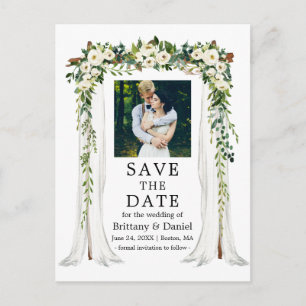 Carte Postale Faire-part Aquarelle mariage à canopée Aquarelle Vert Blanc F