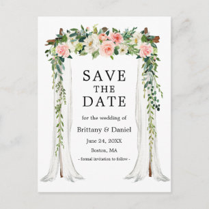 Carte Postale Faire-part Aquarelle mariage à canopée rose blanc