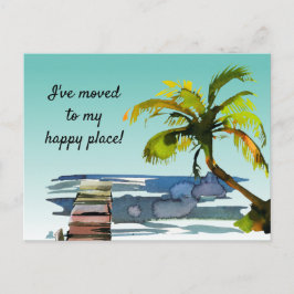 Carte Postale Faire-part Aquarelle Palm Tree déplacée à mon endroit heureux