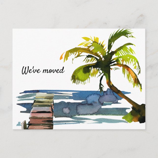 Carte Postale Faire-part Aquarelle Palm Tree Nous Avons Déplacé Nouvelle Ad (Devant)