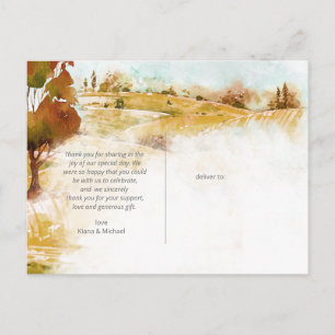 Carte Postale Faire-part Aquarelle Paysage Merci Automne Gold ID786