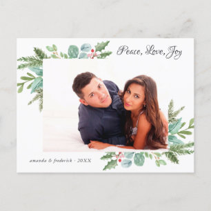 Carte Postale Faire-part Aquarelle photo de voeux du couple de Noël