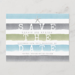 Carte Postale Faire-part Aquarelle rayures mariage plage enregistrer la dat