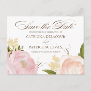 Carte Postale Faire-part Aquarelle romantique Fleurs roses Enregistrer La D