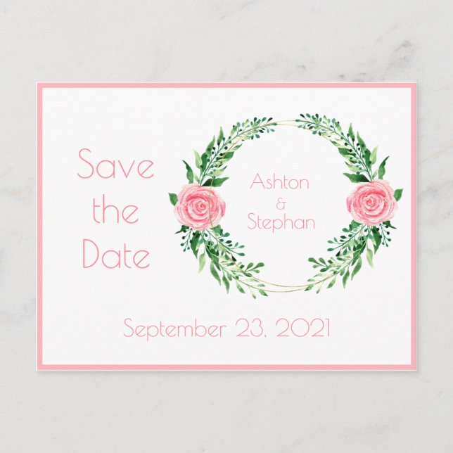 Carte Postale Faire-part Aquarelle rose florale simple Enregistrer la date  (Devant)